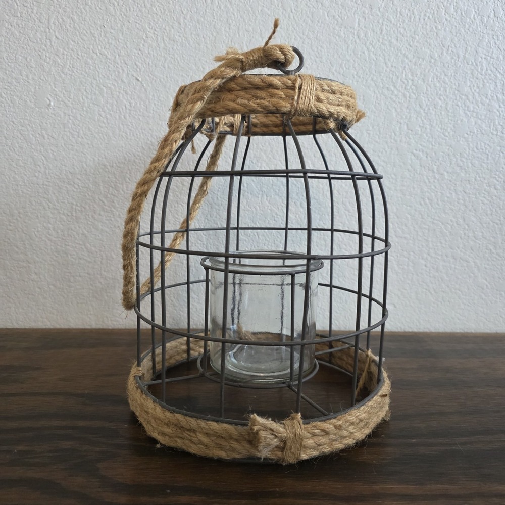 Metal Candleholder Extra Large Heavy Duty Wire And Rope Hanging Or Display
